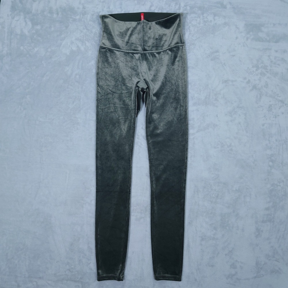 Spanx Soft Velvet Leggings Women's Medium Dark Palm Green Shaping Tummy Control